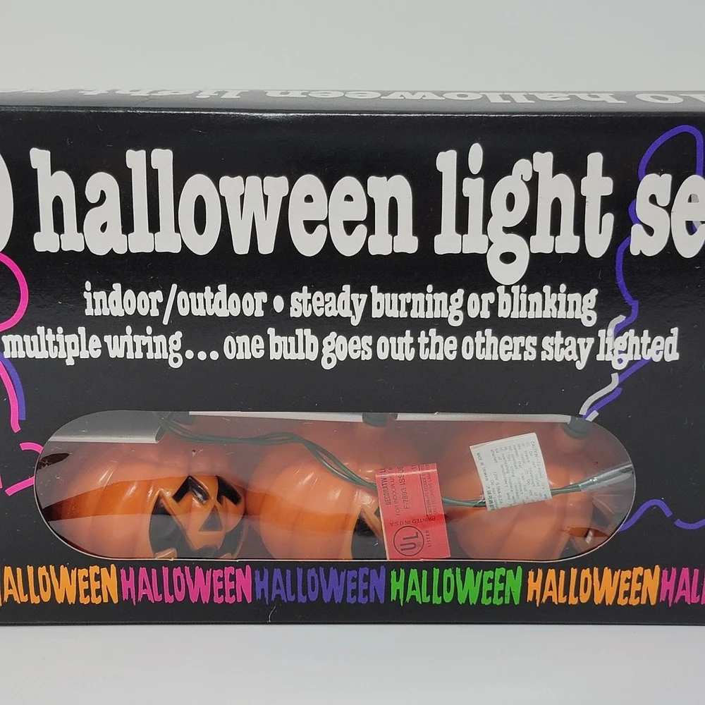 Vintage Walmart String Of 10 Halloween Jack O Lantern Pumpkin Lights - Tested